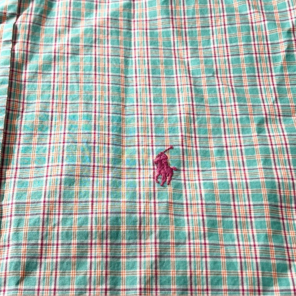 POLO Ralph Lauren Men's Plaid Short Sleeve Button Down Shirt Green Pink. Sz Med - Picture 5 of 7